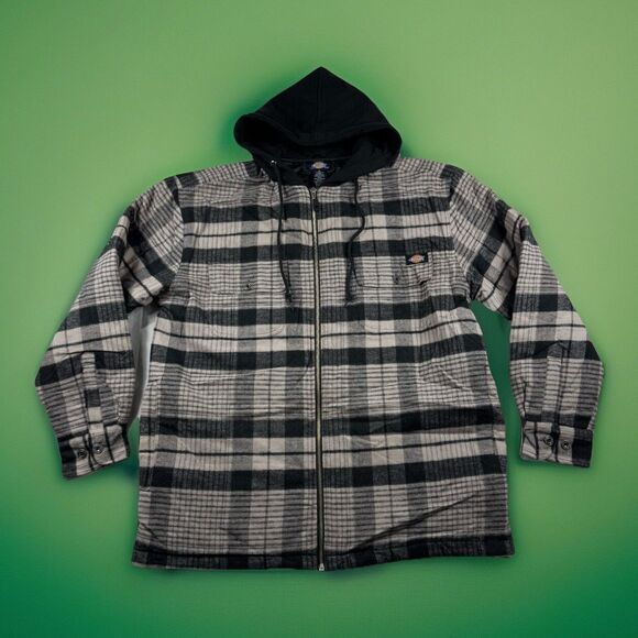 VTG Dickies Flannel Jacket Men M Tartan Plaid Hooded Quilted Lining Sears NWT